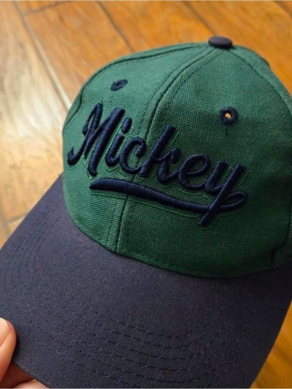 Authentic Vintage Disney Mickey Script Baseball Cap - Green and Navy